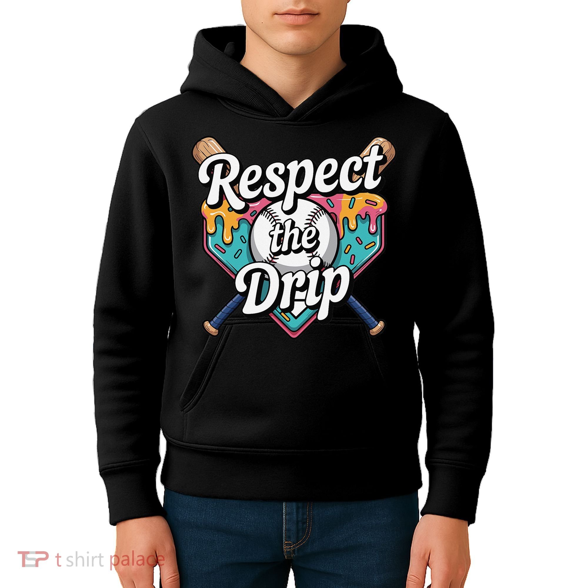 Baseball Drip Ice Cream Dripping Respect The Drip Kids Hoodie