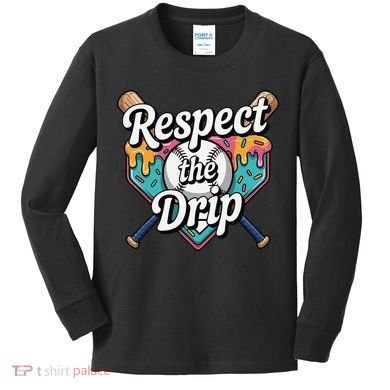 Baseball Drip Ice Cream Dripping Respect The Drip Kids Long Sleeve Shirt