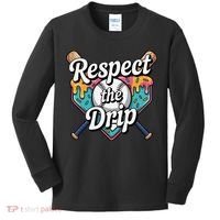Baseball Drip Ice Cream Dripping Respect The Drip Kids Long Sleeve Shirt thumb 0