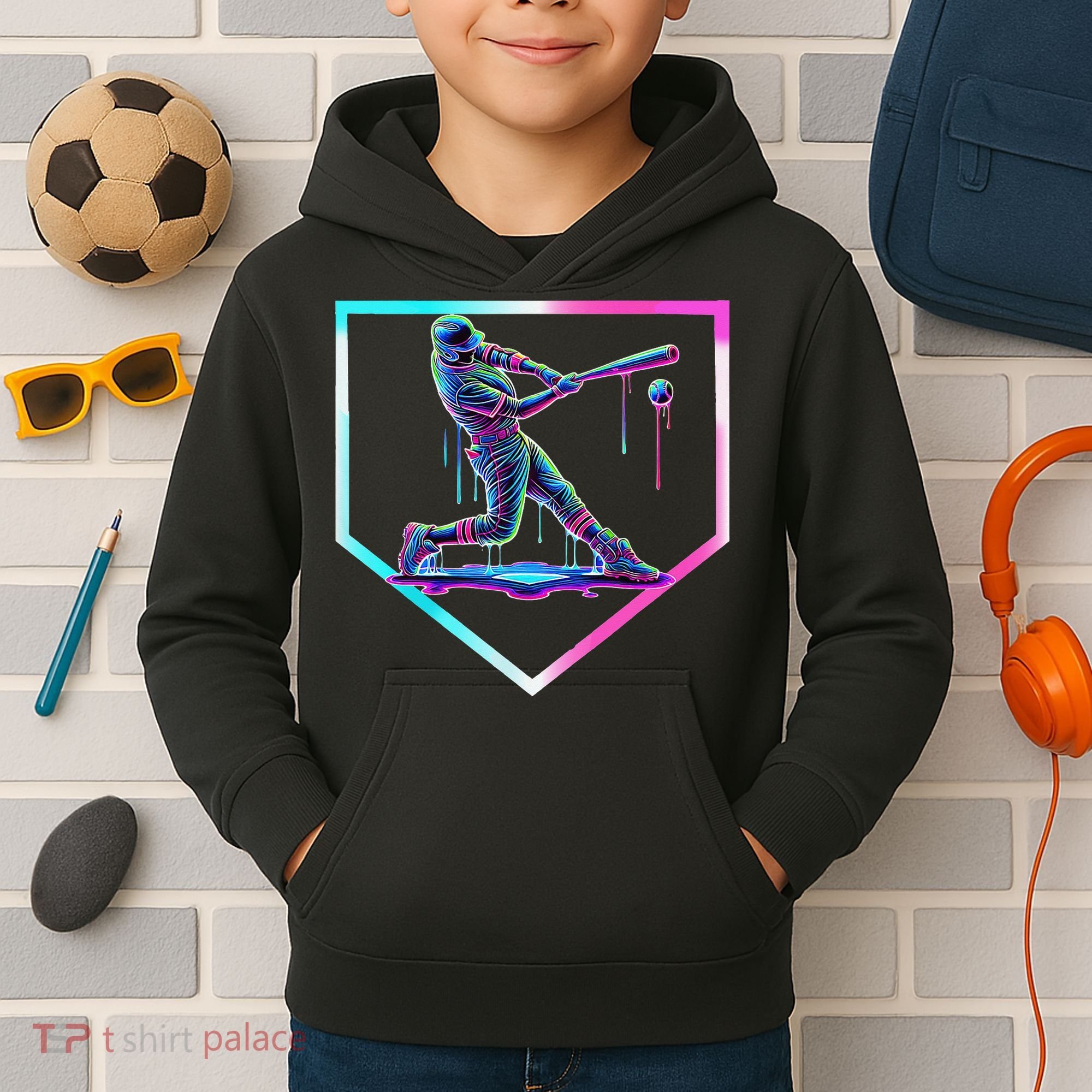 Baseball Drip Ice Cream Baseball Home Plate Baseball Kids Hoodie