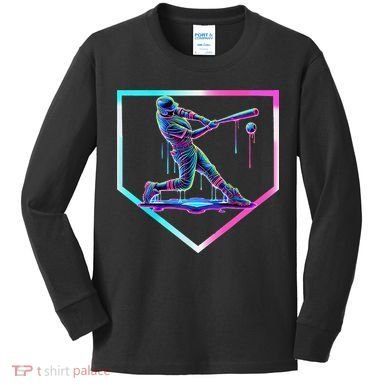 Baseball Drip Ice Cream Baseball Home Plate Baseball Kids Long Sleeve Shirt