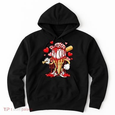 Baseball Drip Ice Cream Valentines Day Hoodie