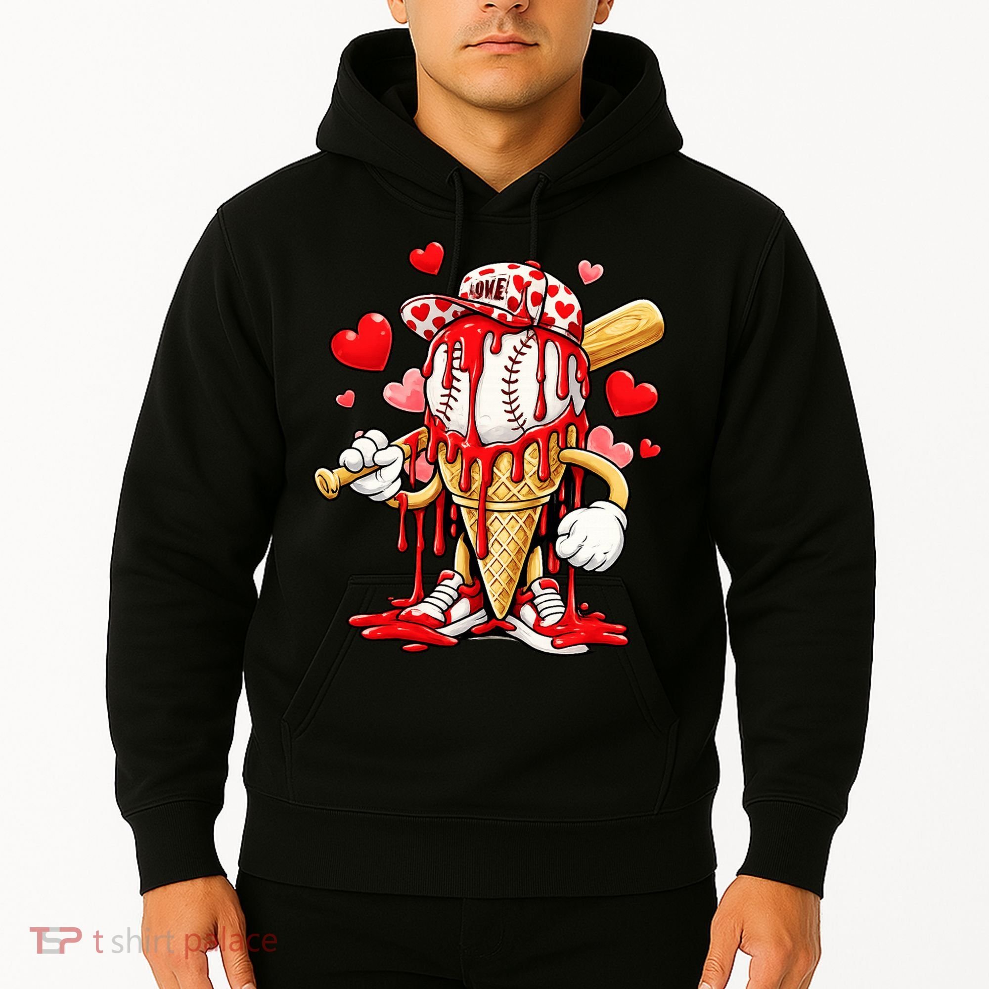Baseball Drip Ice Cream Valentines Day Hoodie