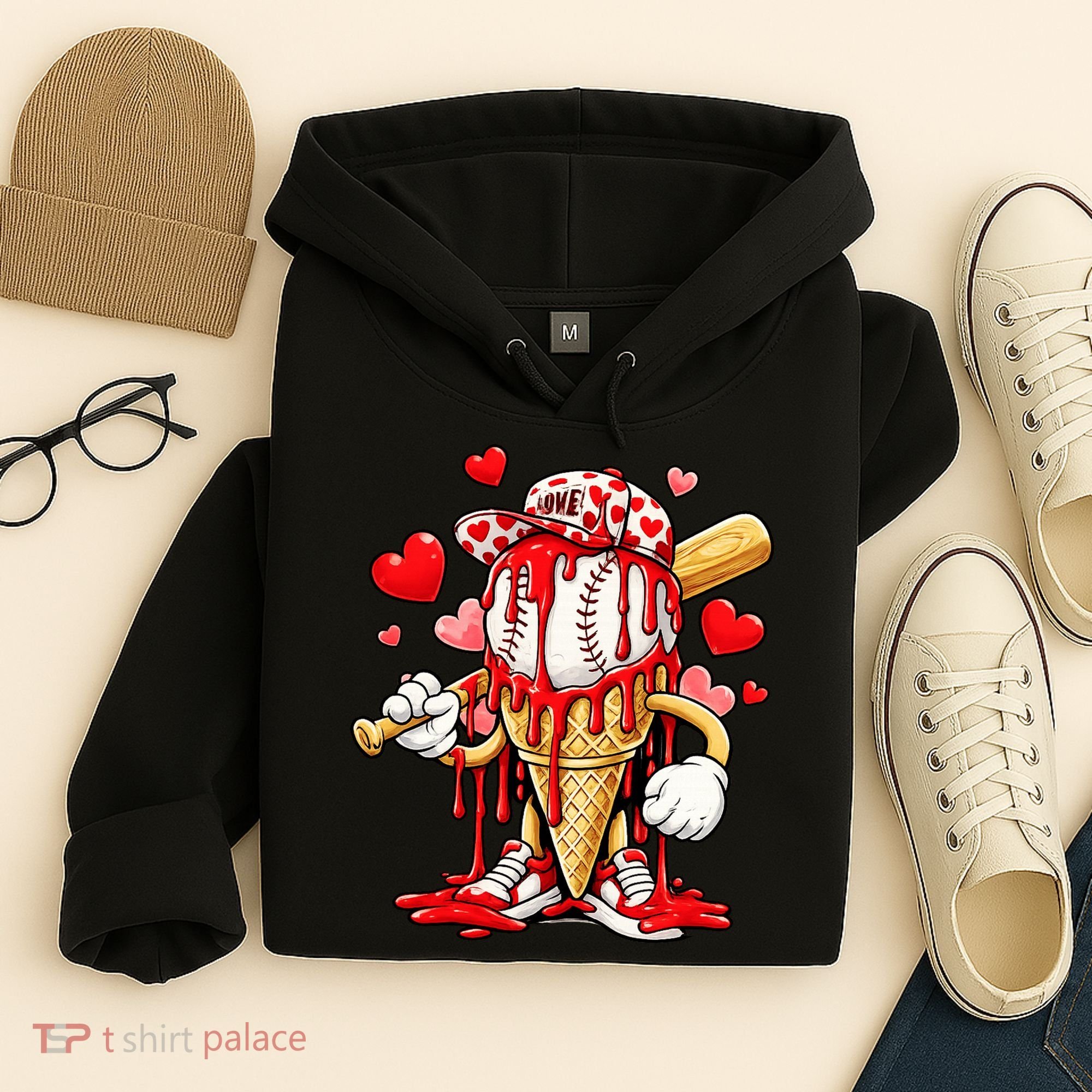 Baseball Drip Ice Cream Valentines Day Hoodie