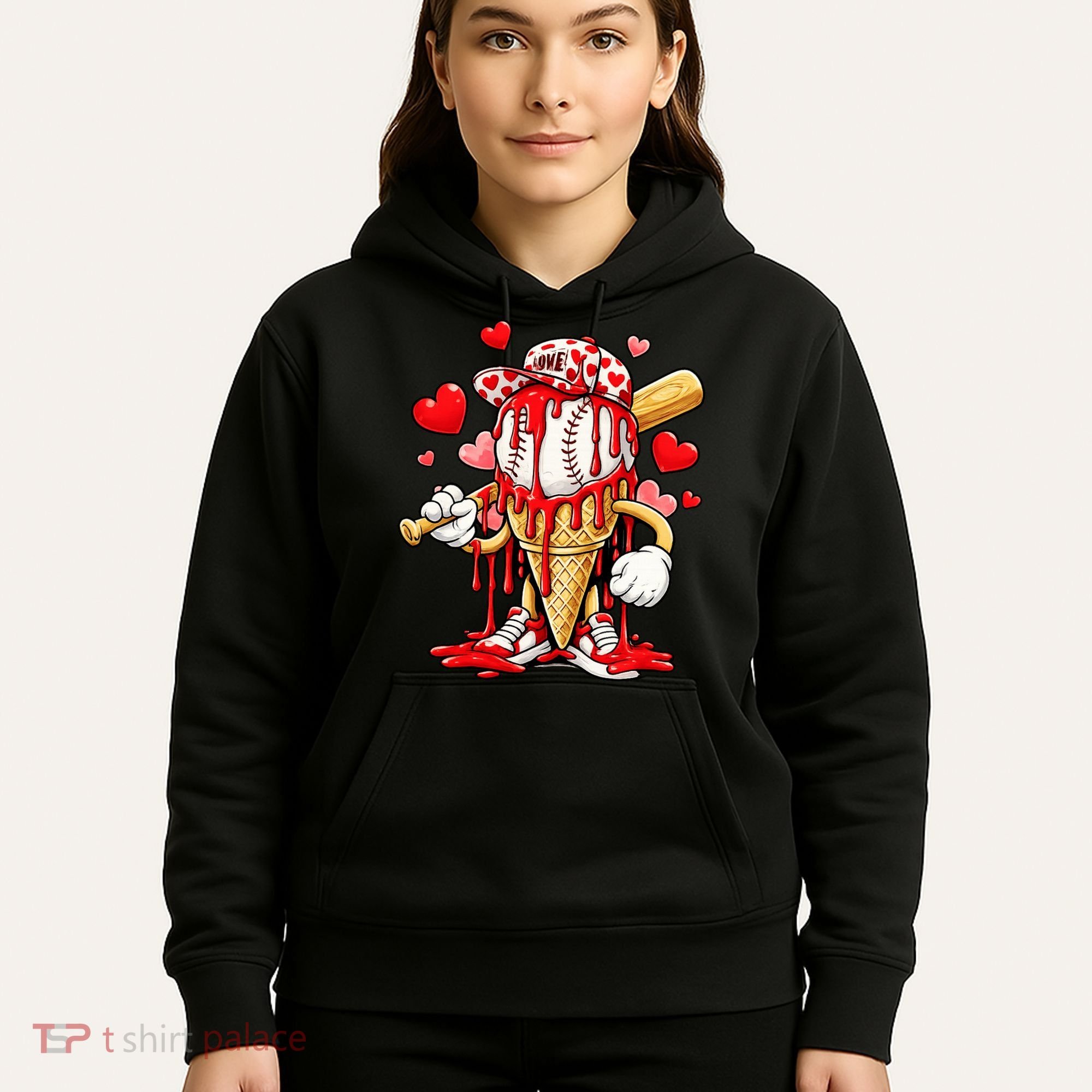 Baseball Drip Ice Cream Valentines Day Hoodie