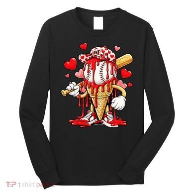 Baseball Drip Ice Cream Valentines Day Long Sleeve Shirt