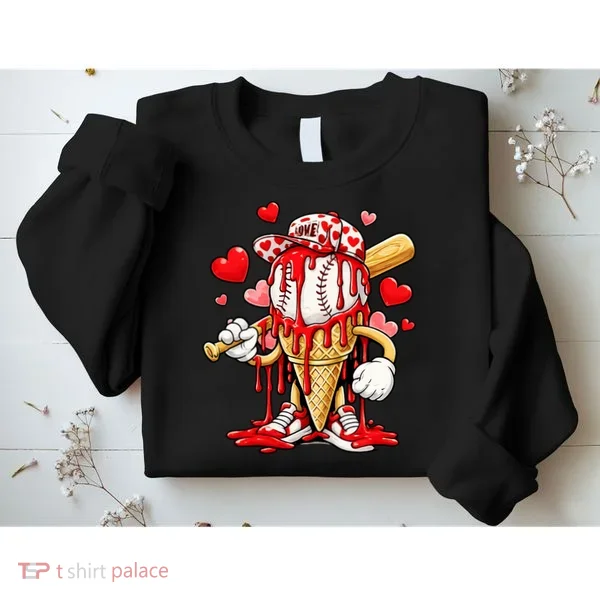 Baseball Drip Ice Cream Valentines Day Sweatshirt