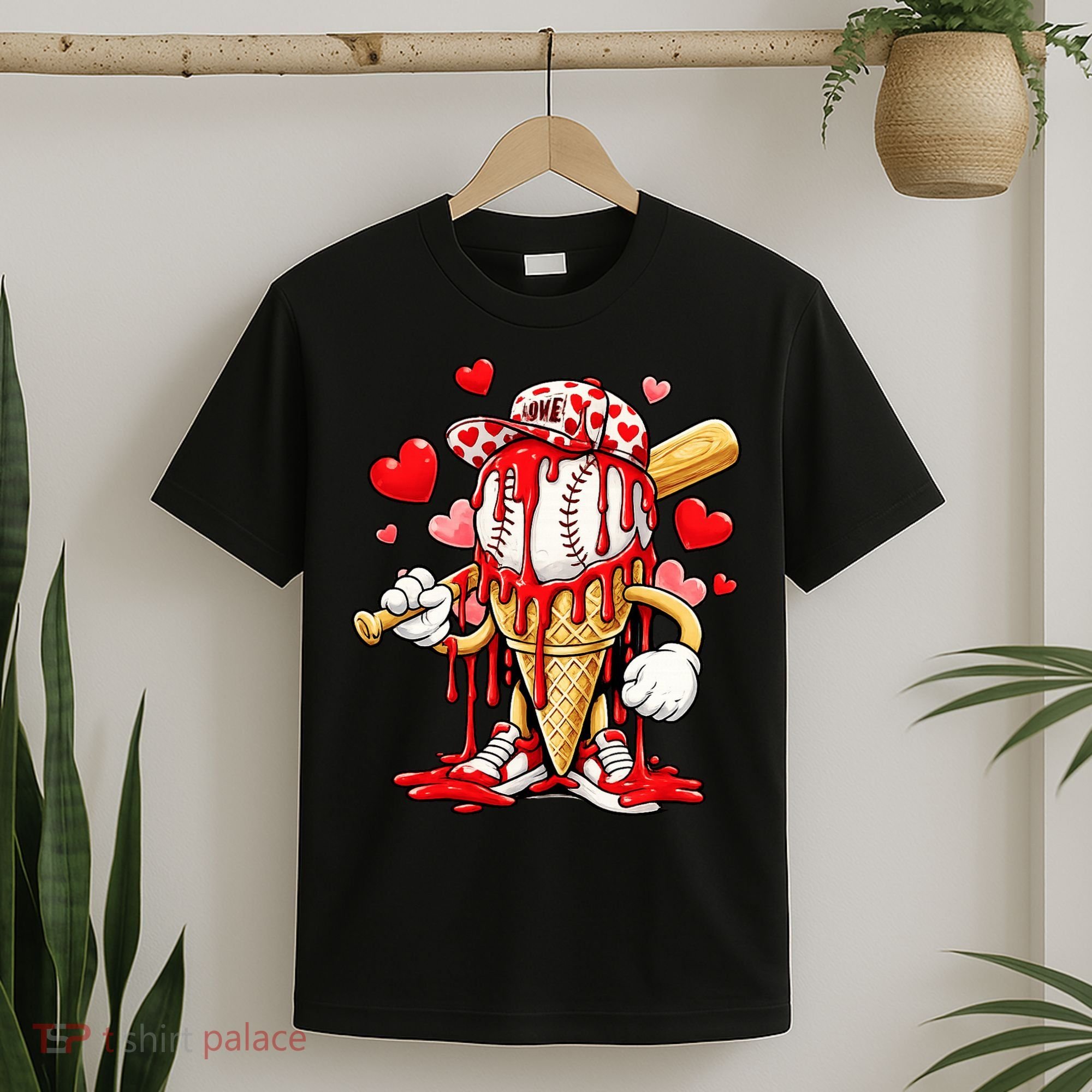 Baseball Drip Ice Cream Valentines Day T-Shirt