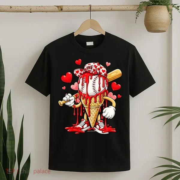Baseball Drip Ice Cream Valentines Day T-Shirt