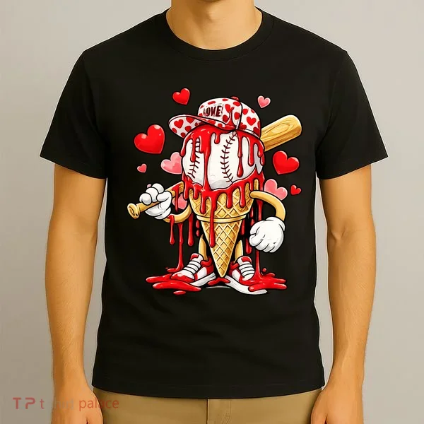 Baseball Drip Ice Cream Valentines Day T-Shirt
