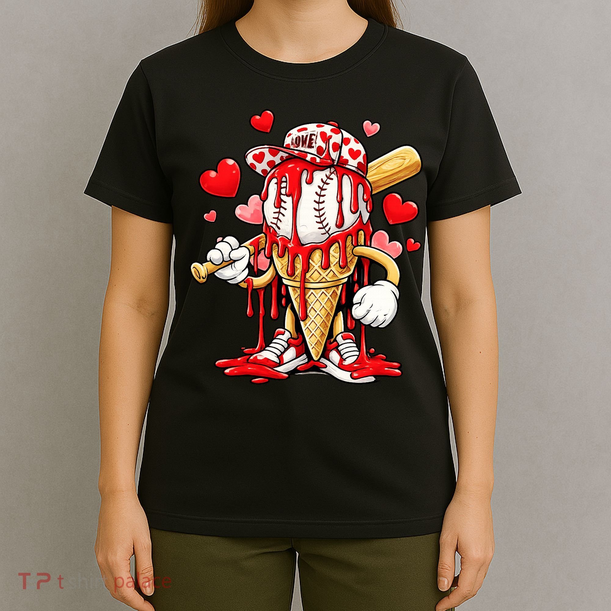 Baseball Drip Ice Cream Valentines Day T-Shirt
