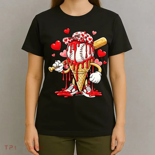Baseball Drip Ice Cream Valentines Day T-Shirt