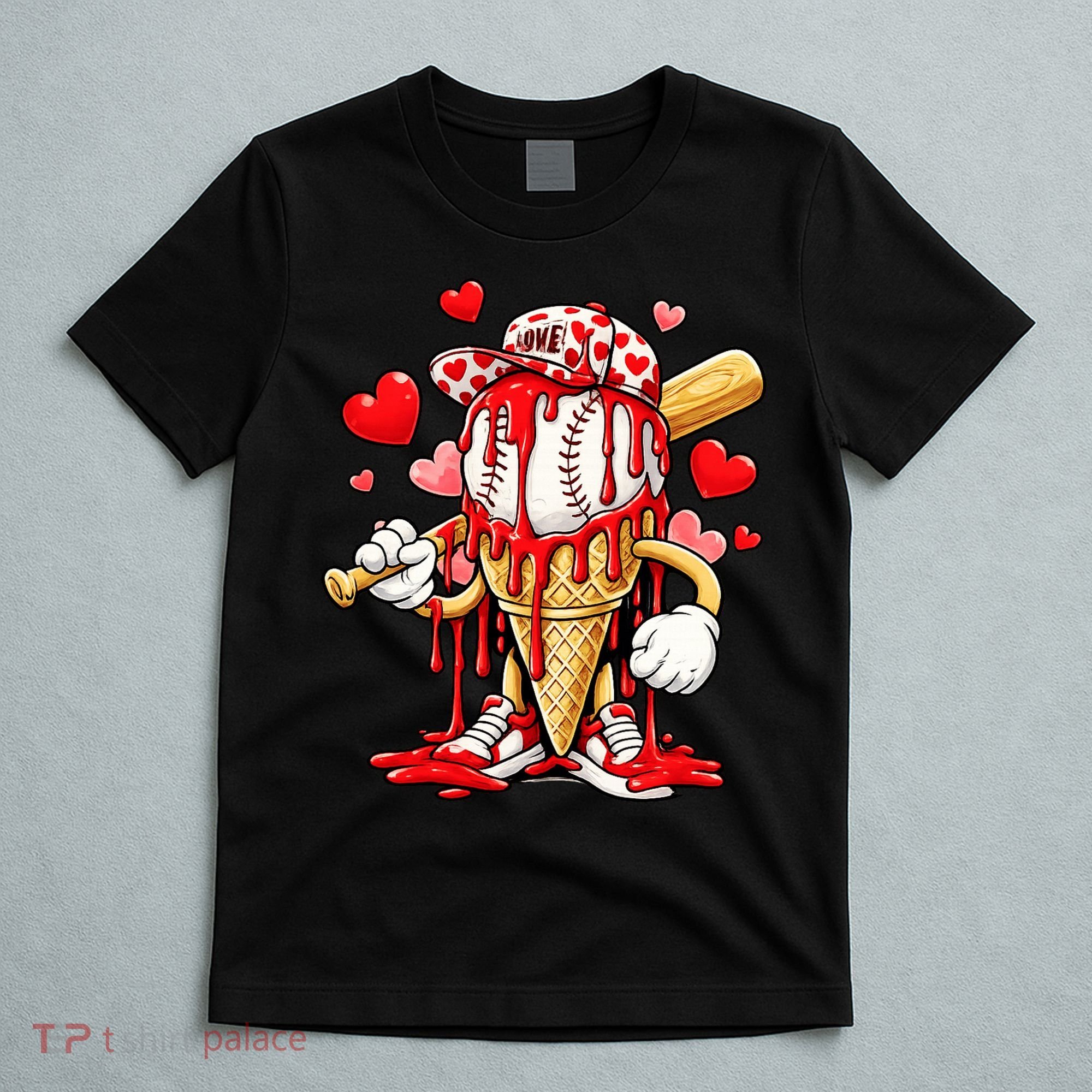 Baseball Drip Ice Cream Valentines Day T-Shirt