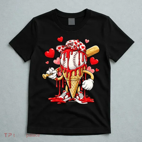 Baseball Drip Ice Cream Valentines Day T-Shirt