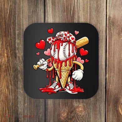 Baseball Drip Ice Cream Valentines Day Coaster