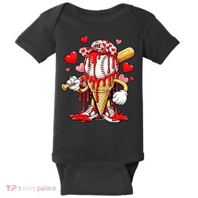 Baseball Drip Ice Cream Valentines Day Baby Bodysuit