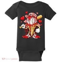 Baseball Drip Ice Cream Valentines Day Baby Bodysuit thumb 0
