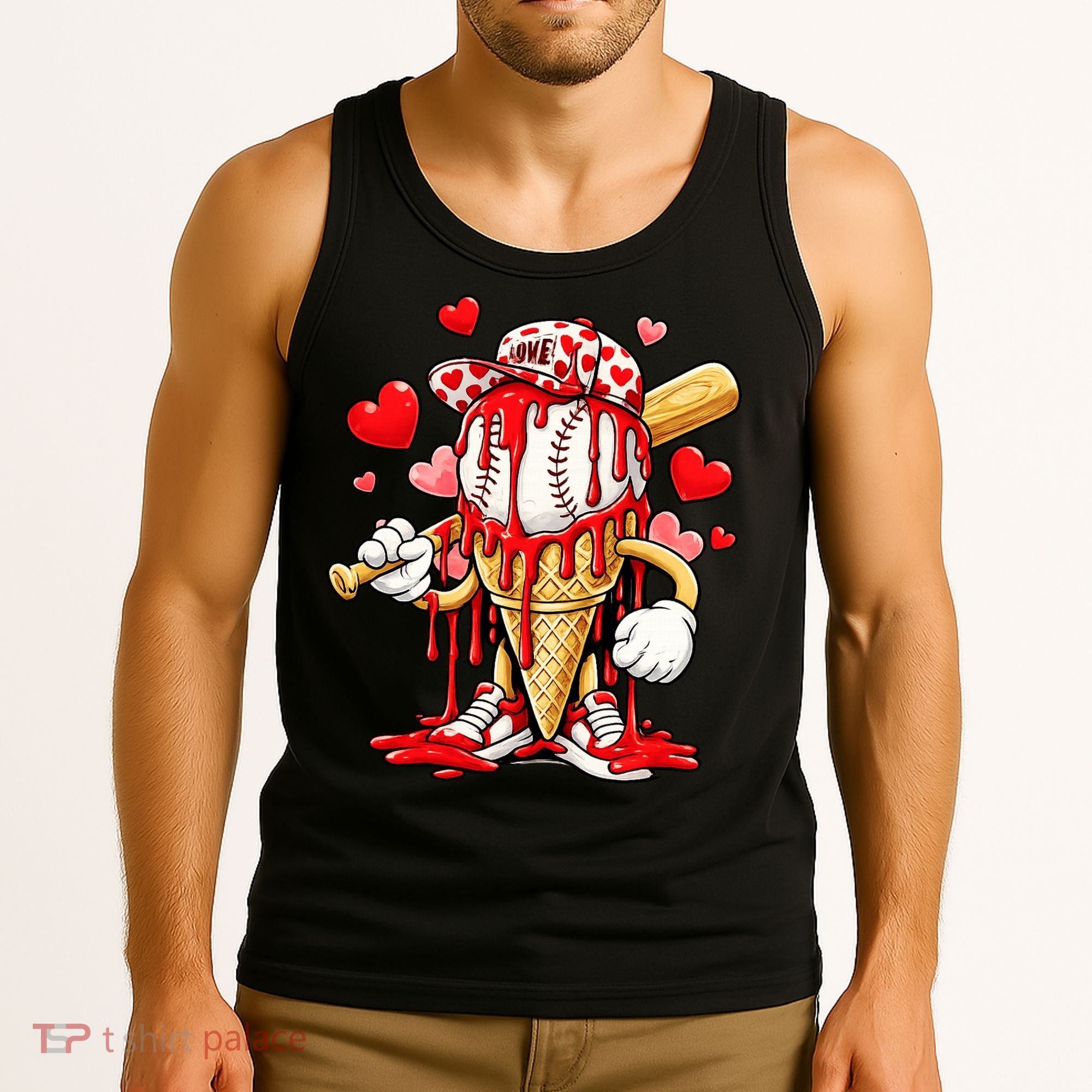 Baseball Drip Ice Cream Valentines Day Tank Top
