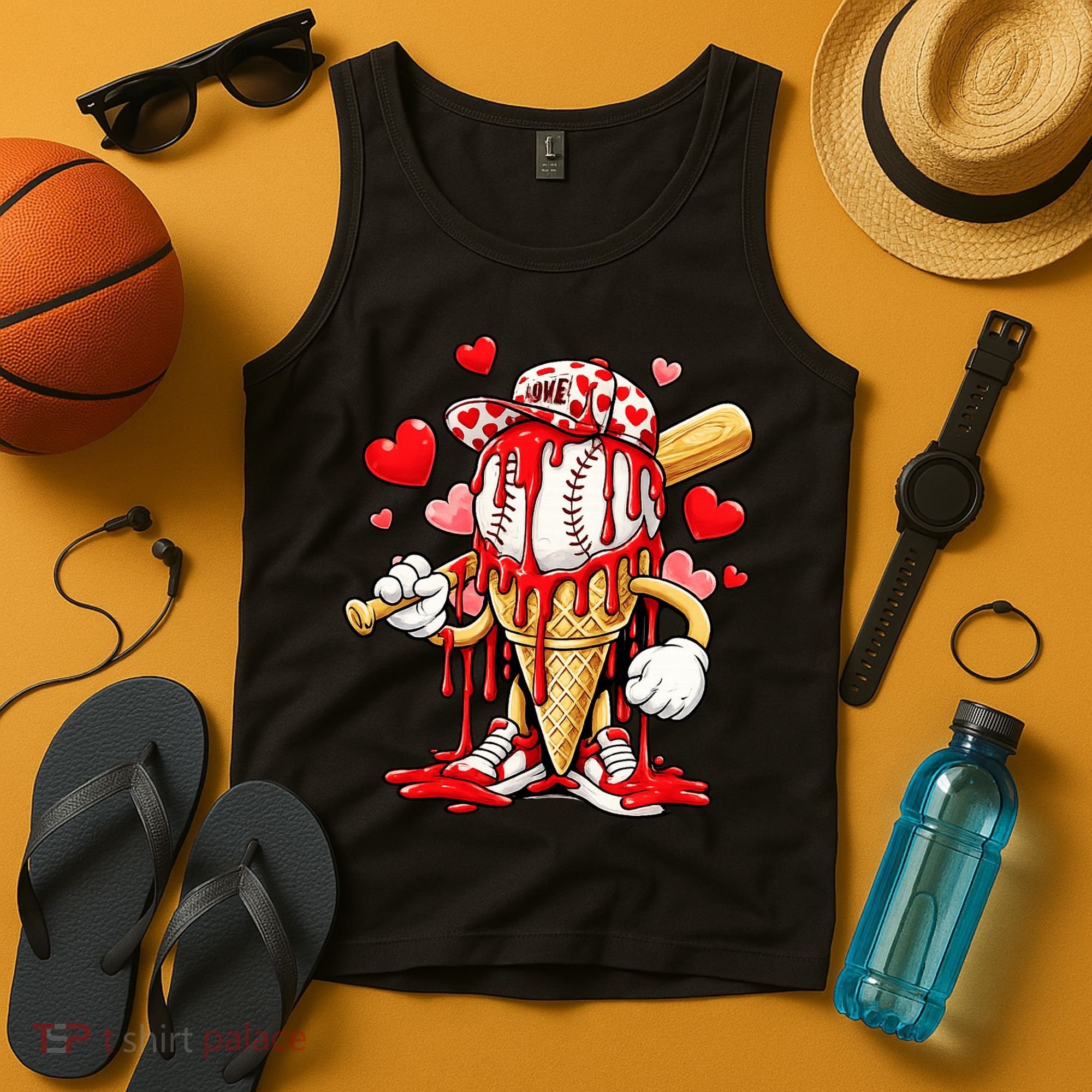 Baseball Drip Ice Cream Valentines Day Tank Top