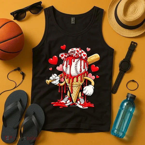 Baseball Drip Ice Cream Valentines Day Tank Top