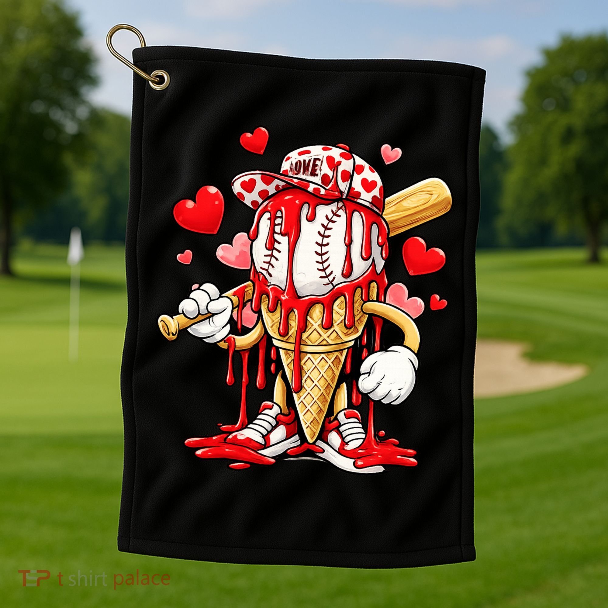 Baseball Drip Ice Cream Valentines Day Golf Towel