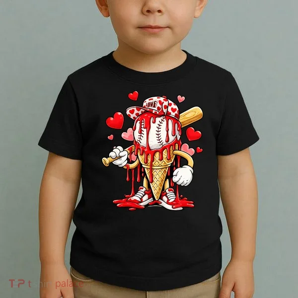 Baseball Drip Ice Cream Valentines Day Toddler T-Shirt