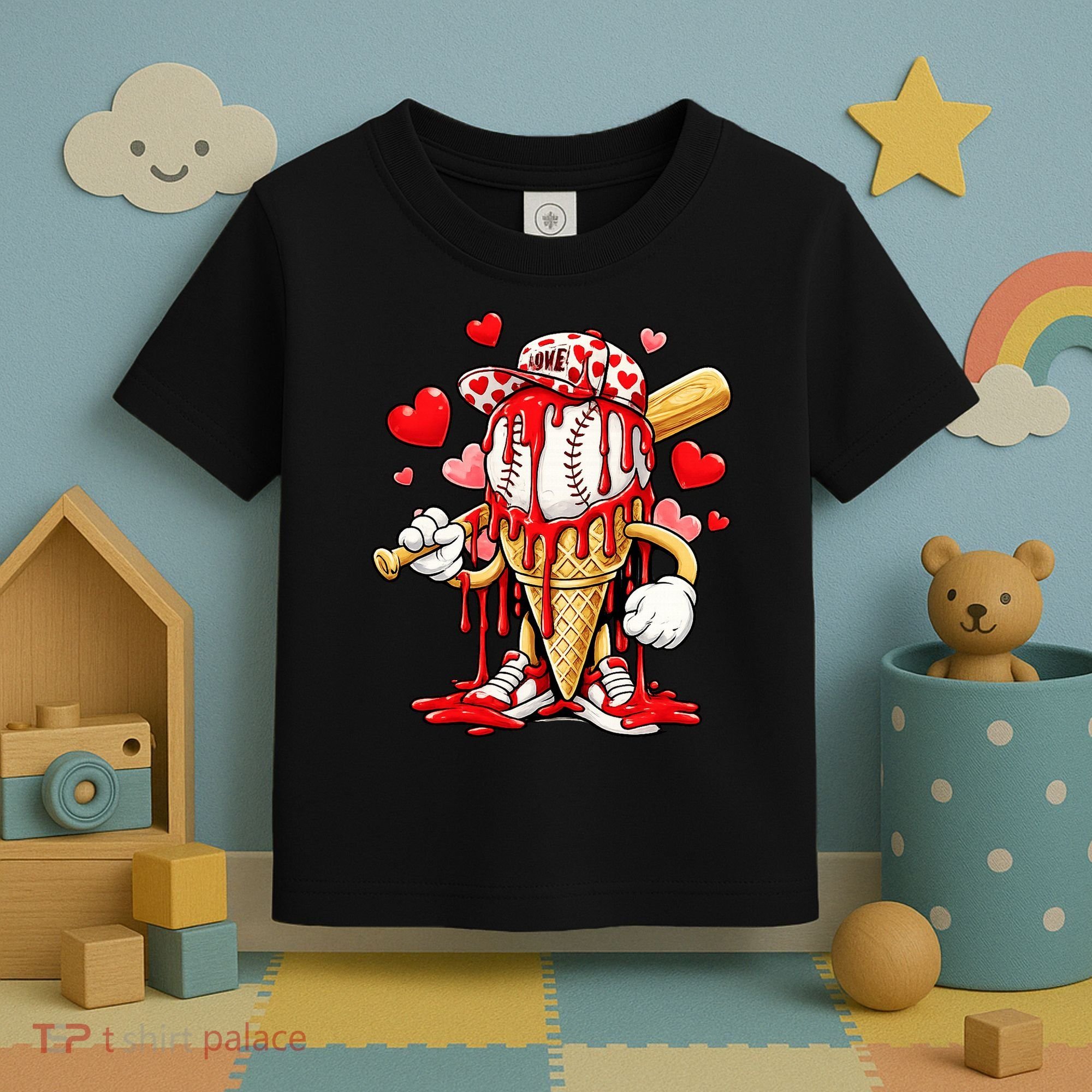 Baseball Drip Ice Cream Valentines Day Toddler T-Shirt