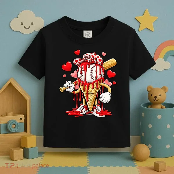 Baseball Drip Ice Cream Valentines Day Toddler T-Shirt