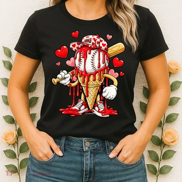 Baseball Drip Ice Cream Valentines Day Women's T-Shirt