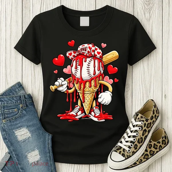 Baseball Drip Ice Cream Valentines Day Women's T-Shirt