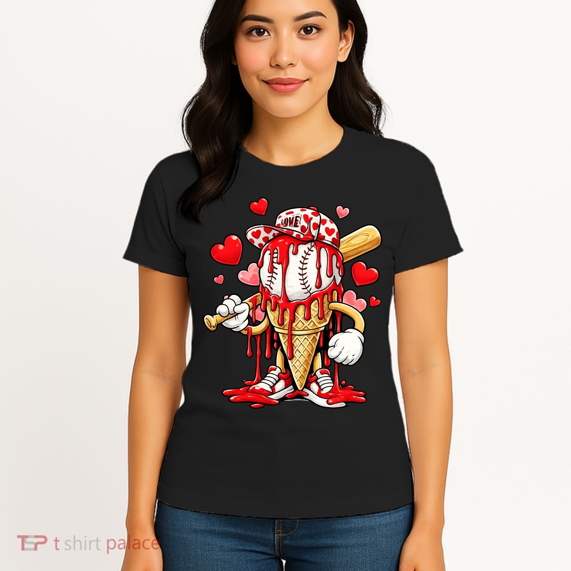 Baseball Drip Ice Cream Valentines Day Women's T-Shirt