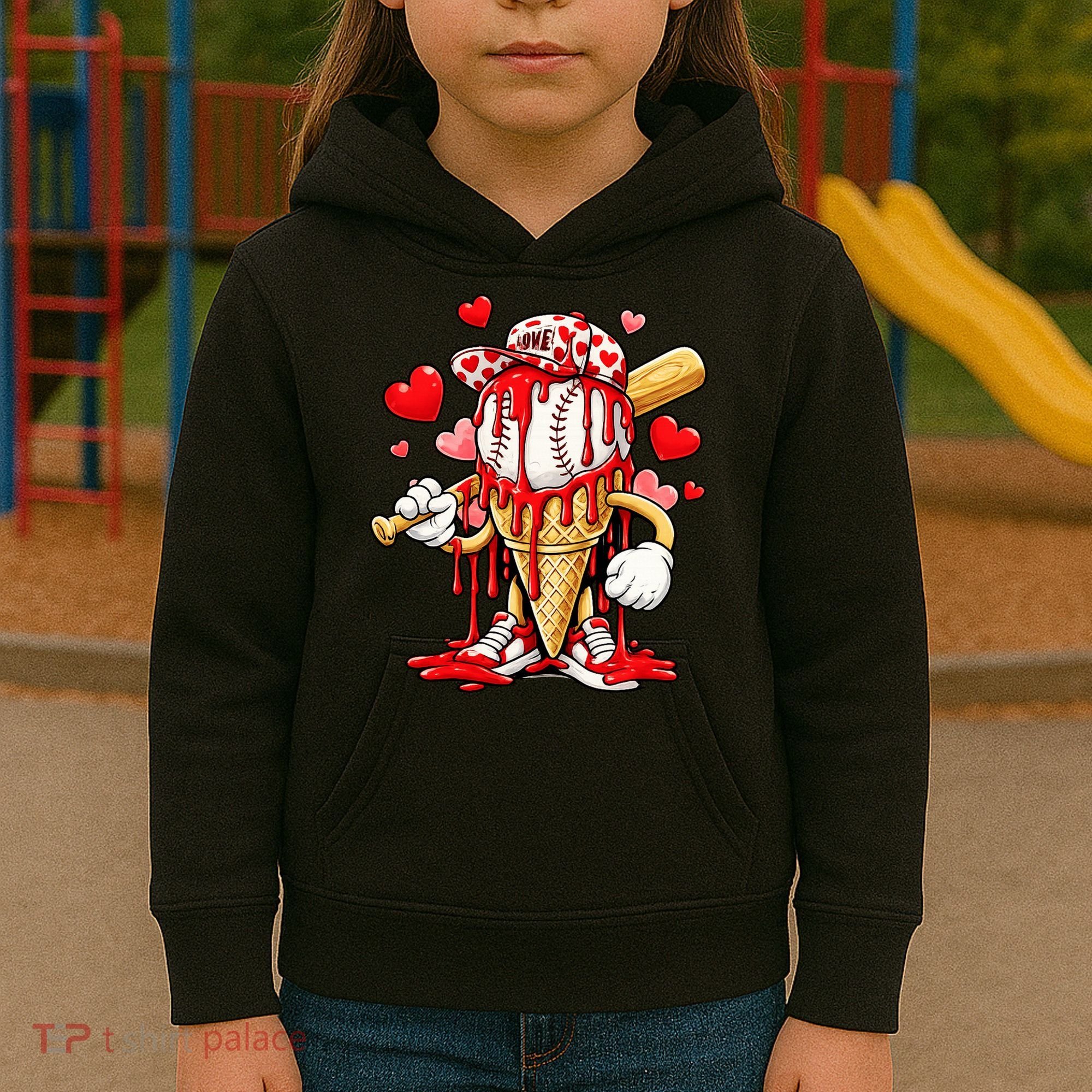 Baseball Drip Ice Cream Valentines Day Kids Hoodie