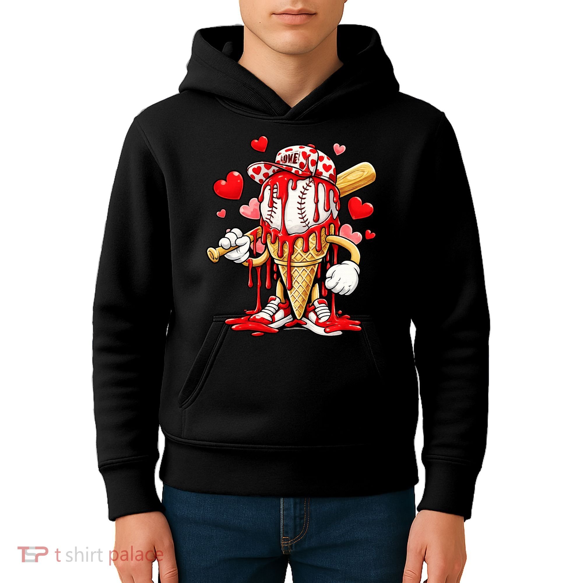 Baseball Drip Ice Cream Valentines Day Kids Hoodie
