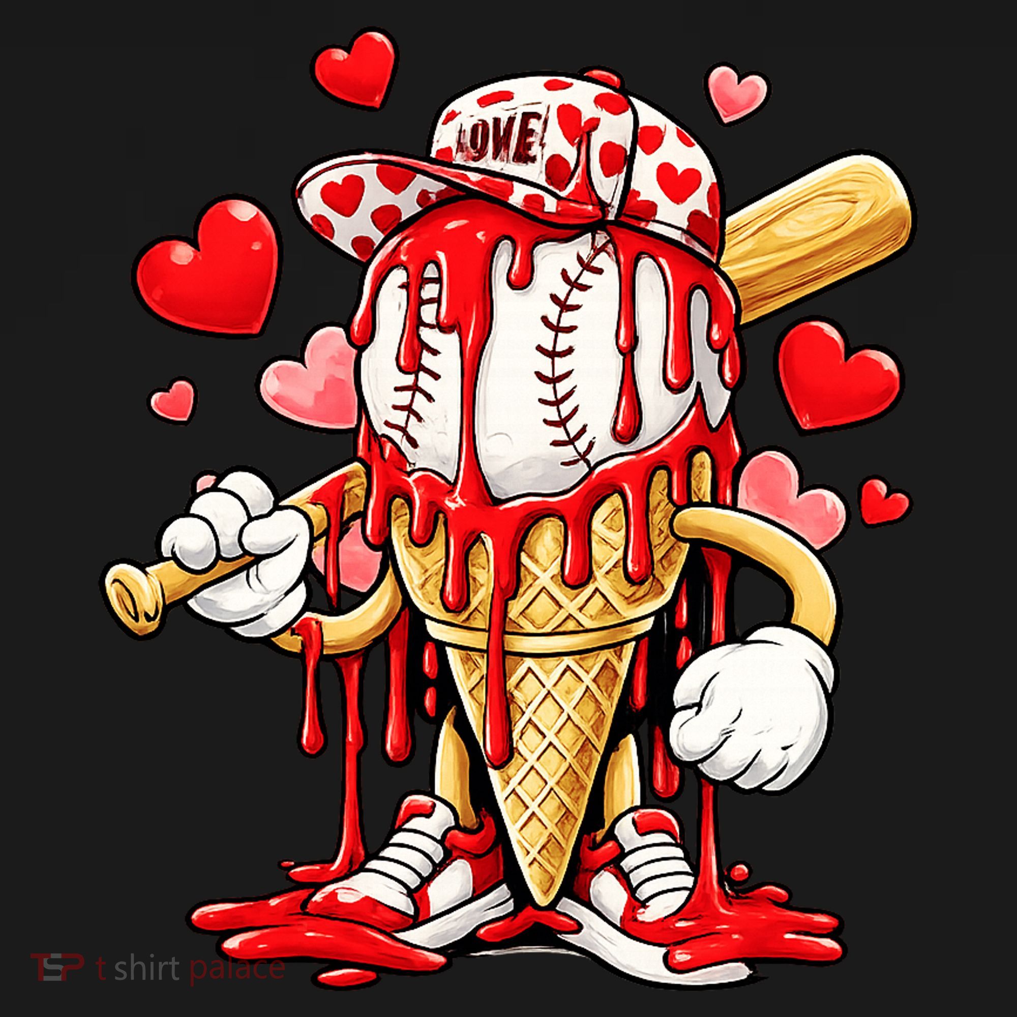 Baseball Drip Ice Cream Valentines Day Kids Long Sleeve Shirt