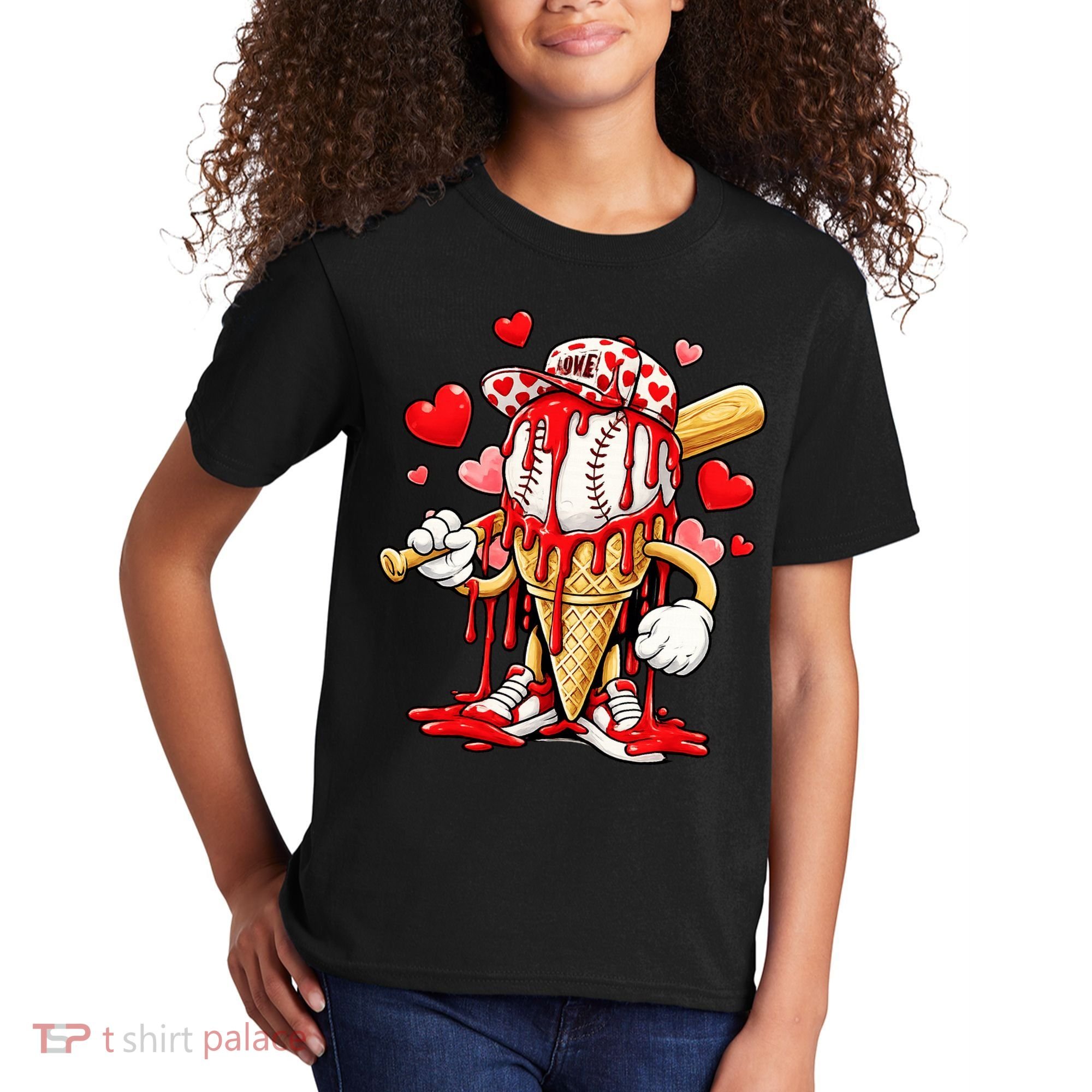 Baseball Drip Ice Cream Valentines Day Kids T-Shirt