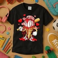 Baseball Drip Ice Cream Valentines Day Kids T-Shirt thumb 3