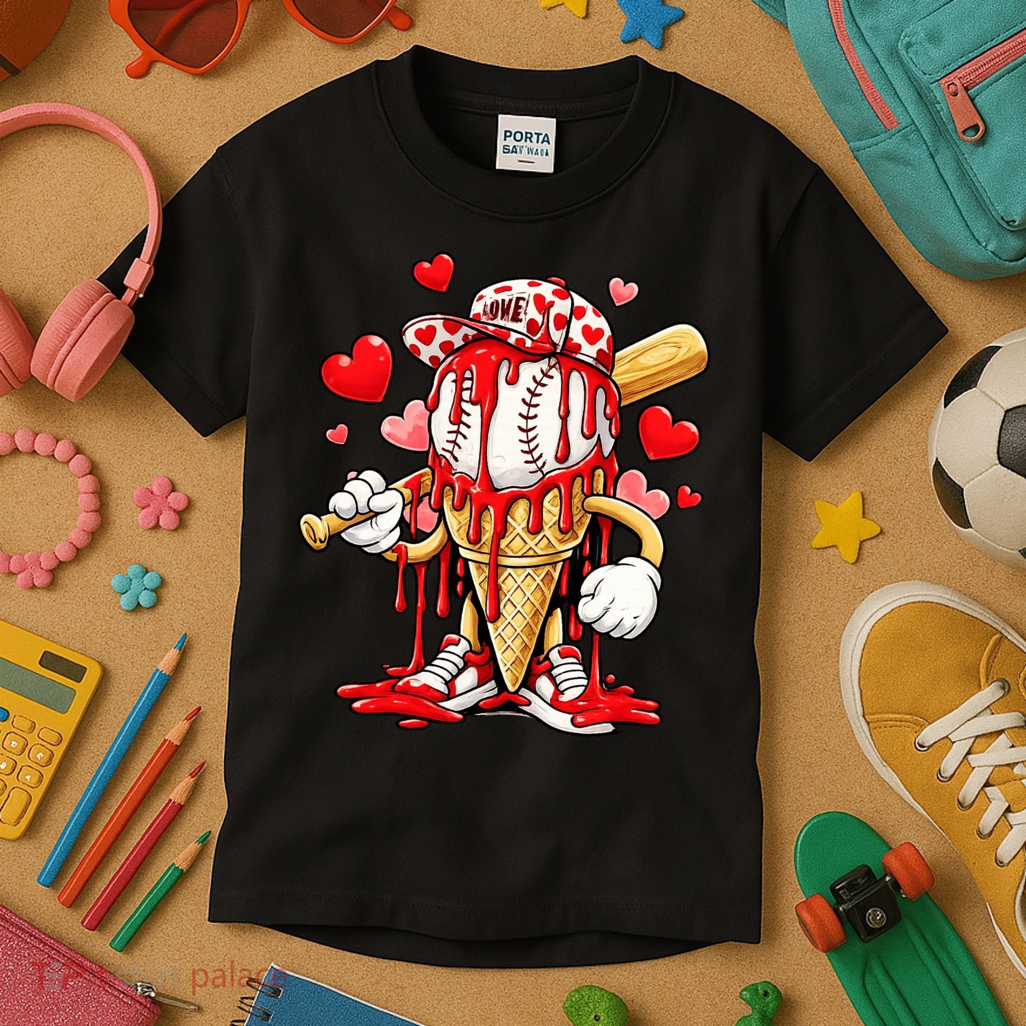 Baseball Drip Ice Cream Valentines Day Kids T-Shirt