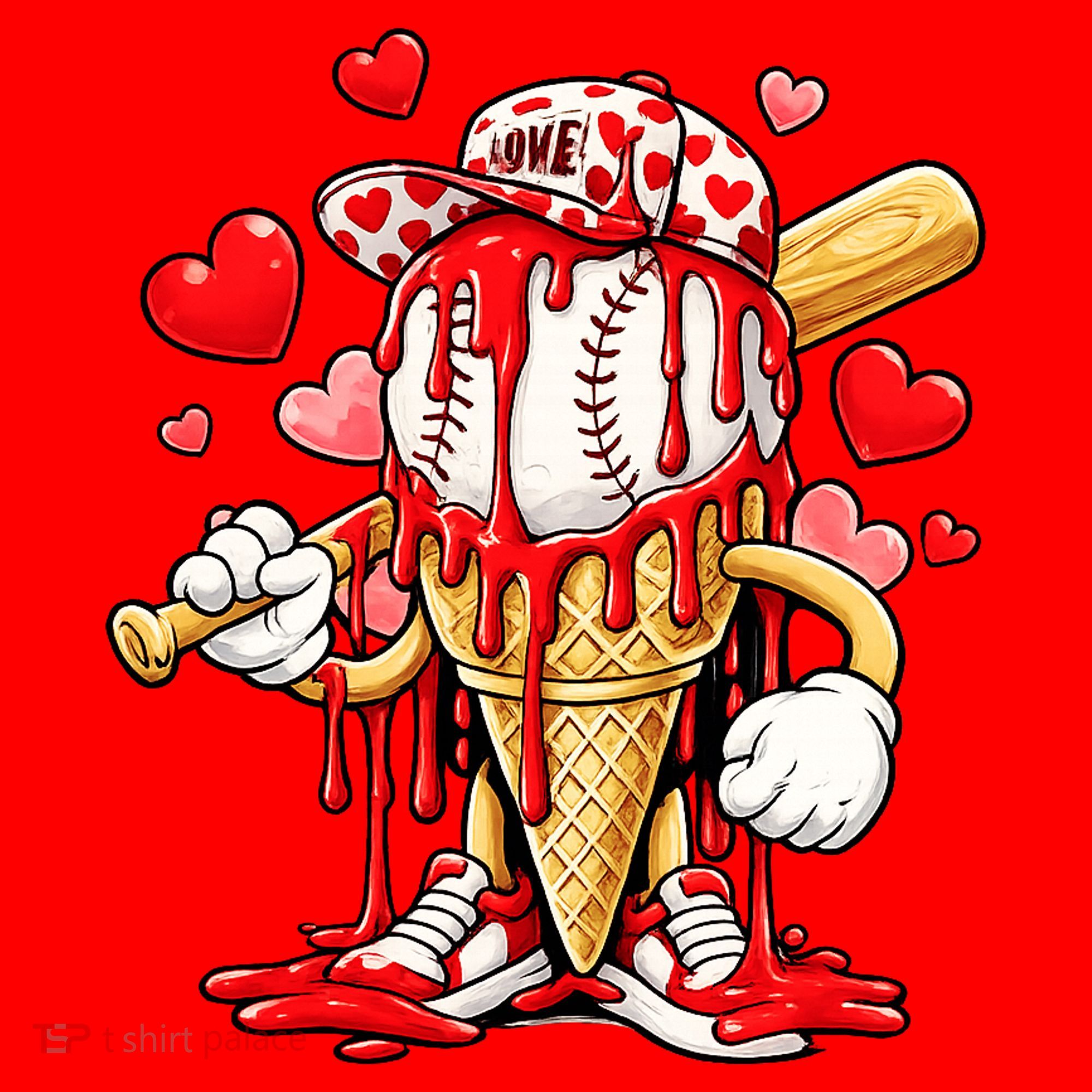 Baseball Drip Ice Cream Valentines Day Santa Hat
