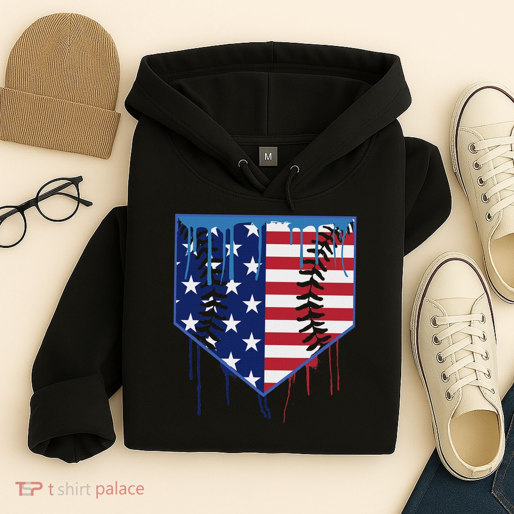 Baseball Drip Ice Cream Patriotic American Flag Hoodie