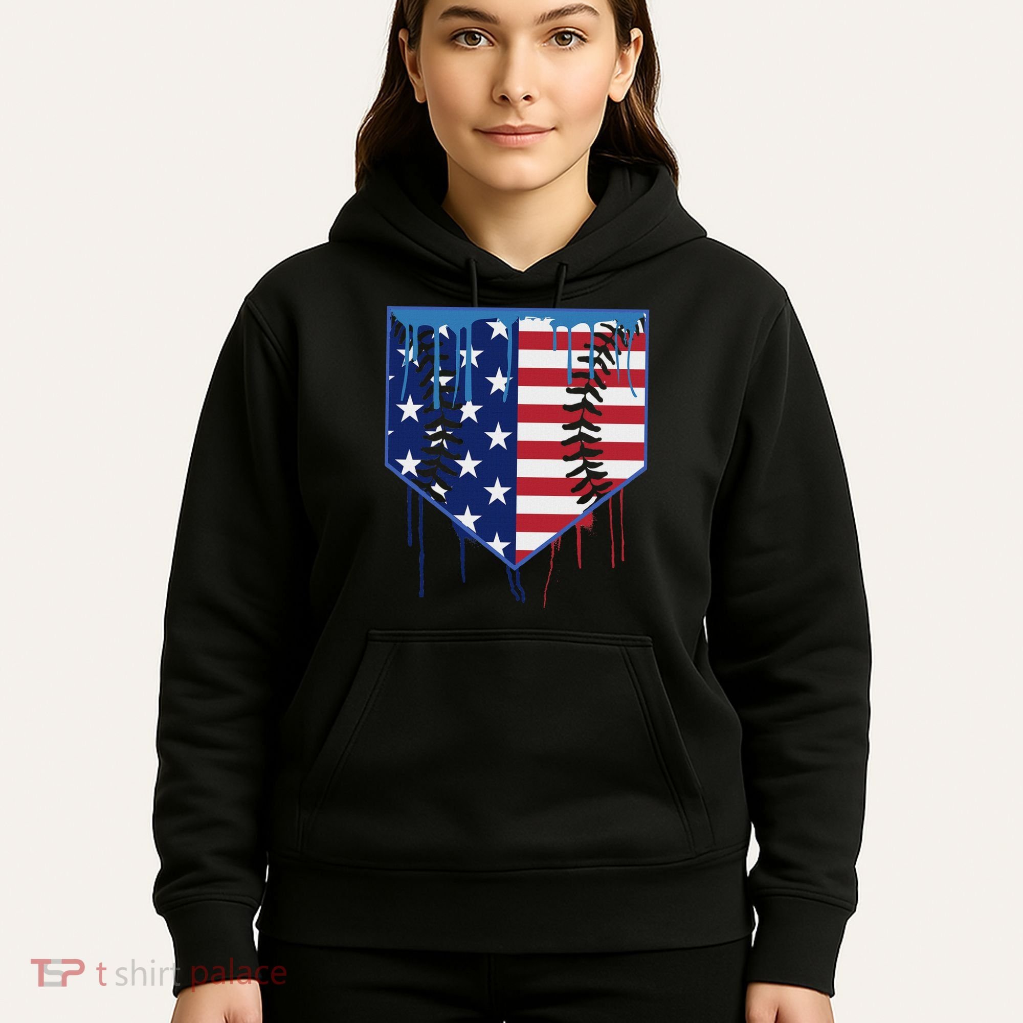 Baseball Drip Ice Cream Patriotic American Flag Hoodie