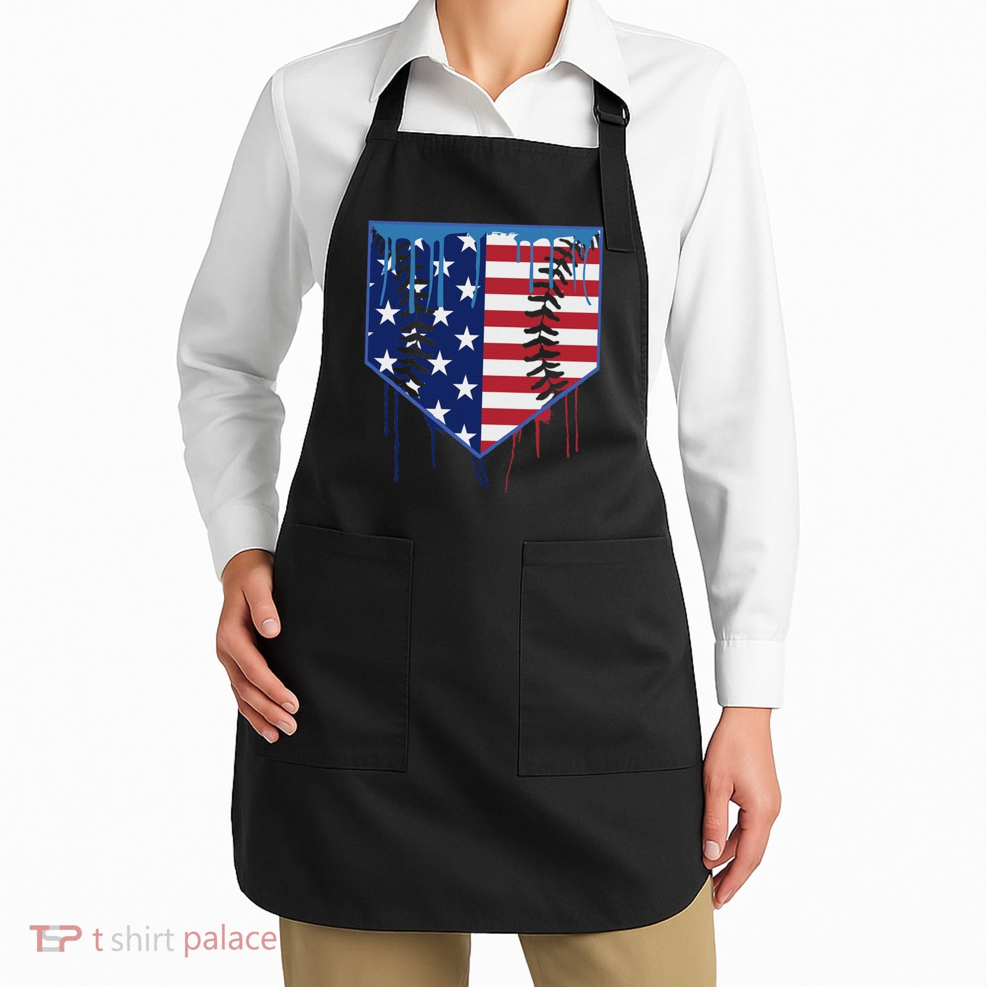 Baseball Drip Ice Cream Patriotic American Flag Apron