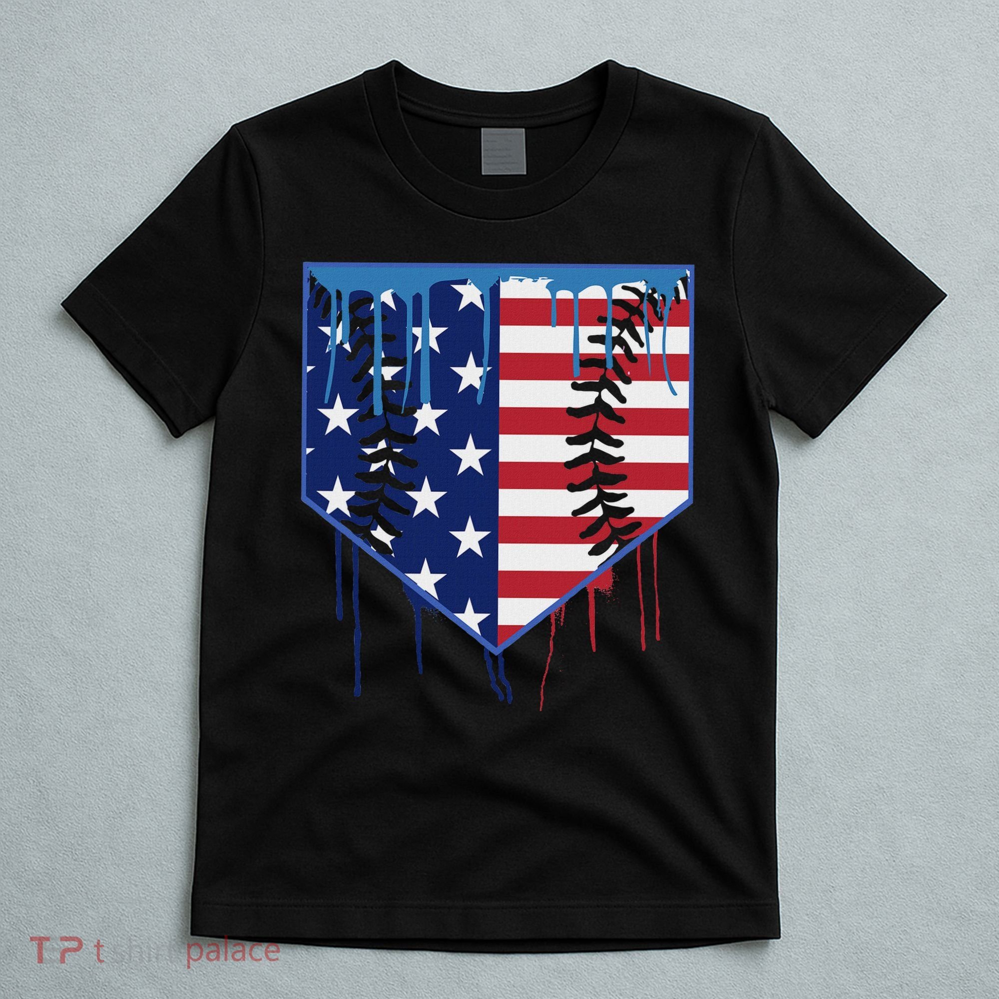 Baseball Drip Ice Cream Patriotic American Flag T-Shirt