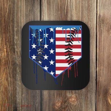 Baseball Drip Ice Cream Patriotic American Flag Coaster