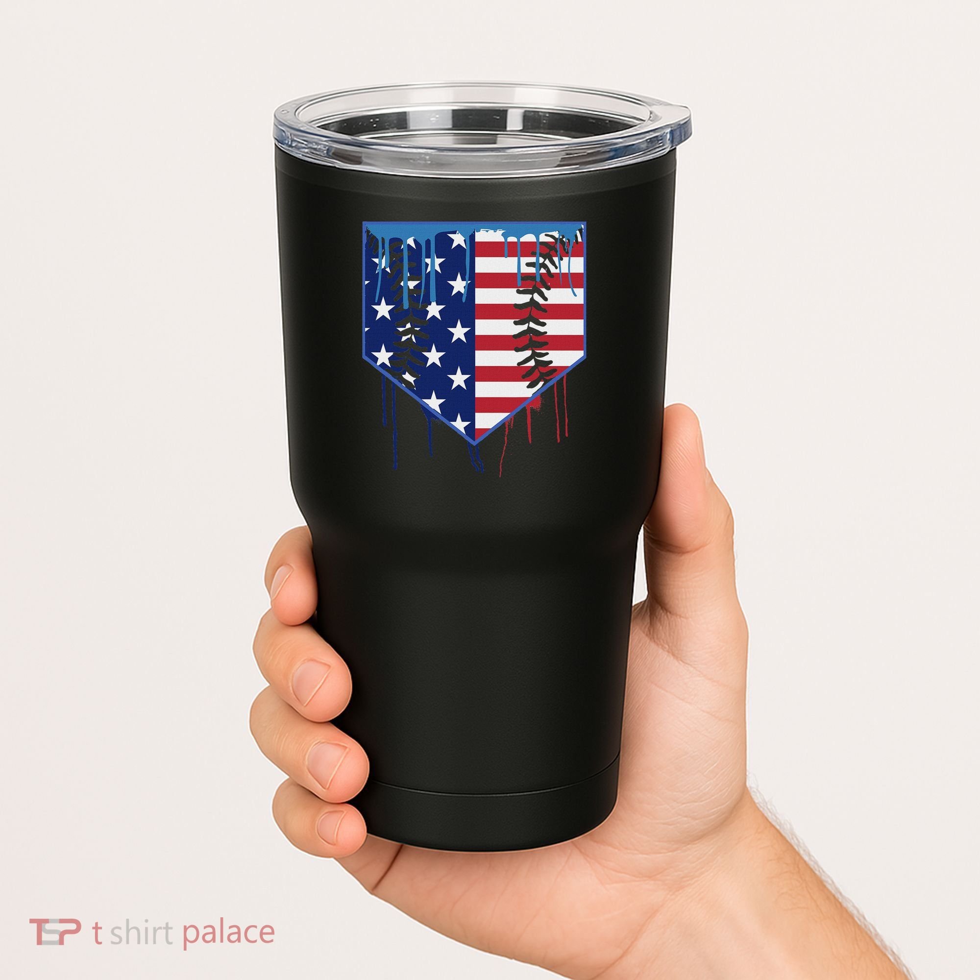 Baseball Drip Ice Cream Patriotic American Flag Tumbler