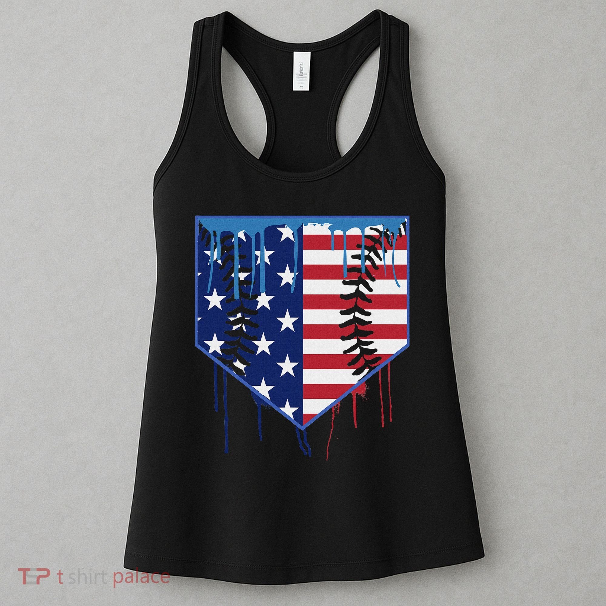 Baseball Drip Ice Cream Patriotic American Flag Women's Tank Top