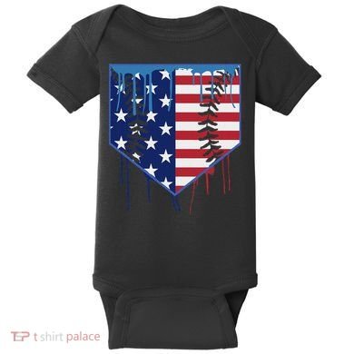 Baseball Drip Ice Cream Patriotic American Flag Baby Bodysuit