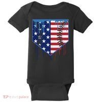 Baseball Drip Ice Cream Patriotic American Flag Baby Bodysuit thumb 0