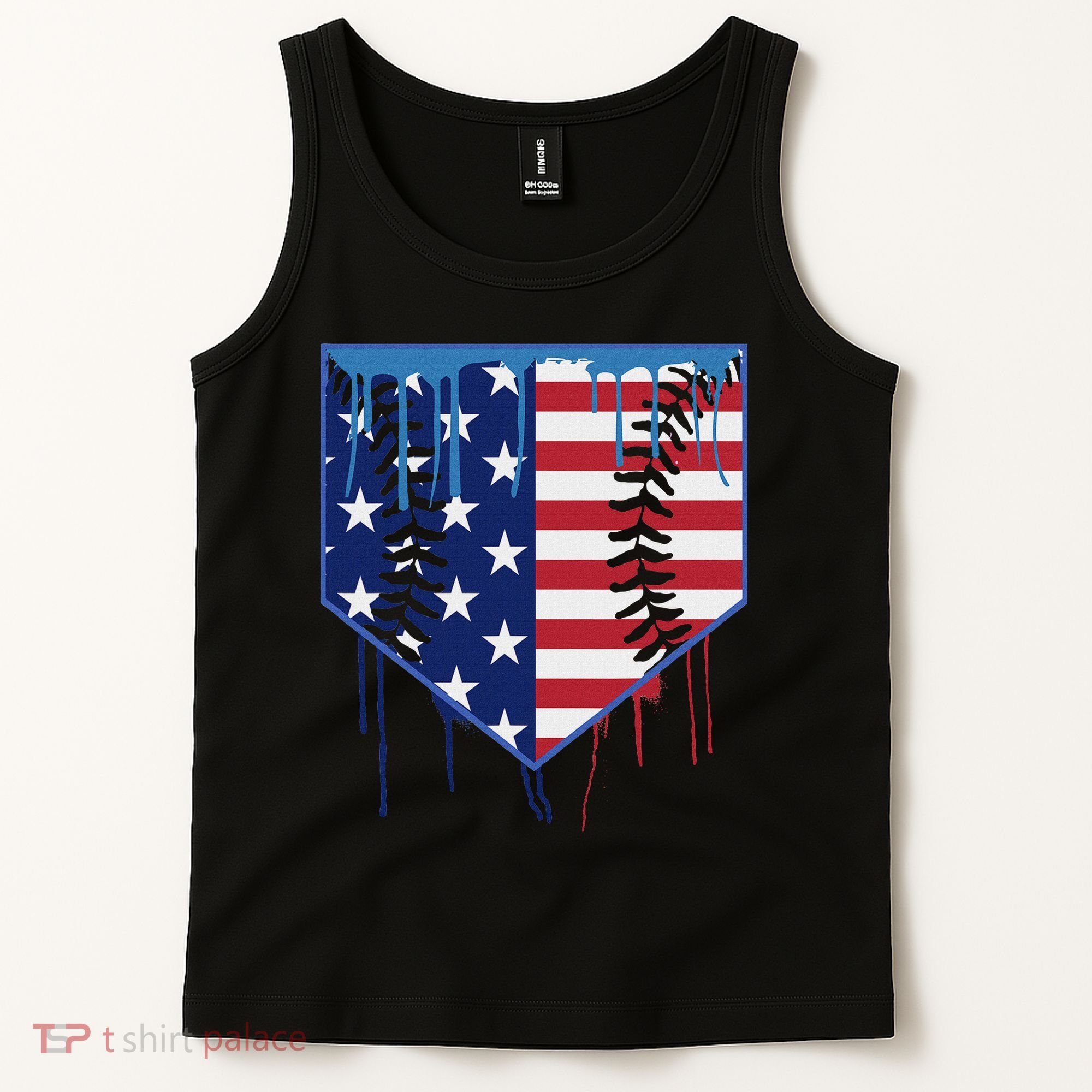 Baseball Drip Ice Cream Patriotic American Flag Tank Top