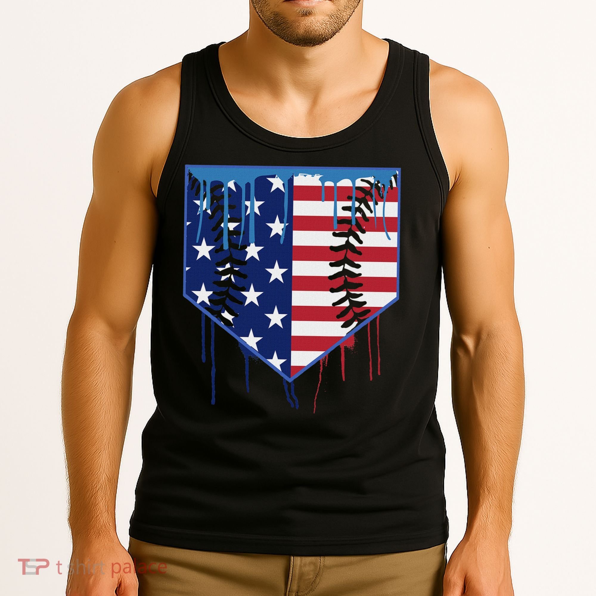 Baseball Drip Ice Cream Patriotic American Flag Tank Top