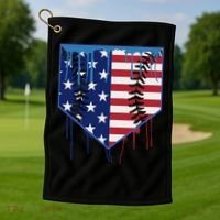 Baseball Drip Ice Cream Patriotic American Flag Golf Towel thumb 1